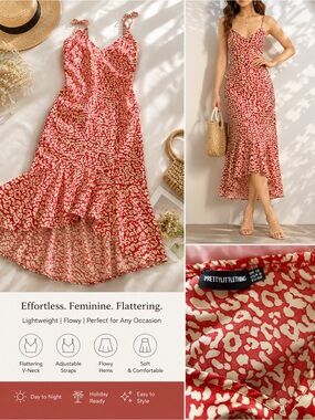 PrettyLittleThing Red Printed Maxi Dress